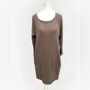 J Jill Pure Jill Tunic Dress M Brown Crinkle Texture Long Sleeve Cotton Pockets